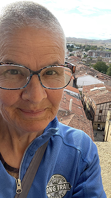 Elated to be in the bell tower in Santo Domingo, Spain, along the Camino de Santiago. Selfie by Dawn Chandler.